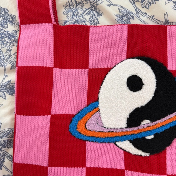 Dressed in LALA Pink and Red Checkered Satchel Knit Bag Purse New - Picture 6 of 7